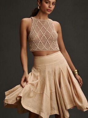 By Anthropologie Linen Godet Midi Skirt
 Size Medium Flowy